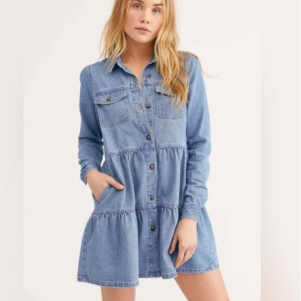 Free People Nicole Denim Mini Dress | Size Medium
